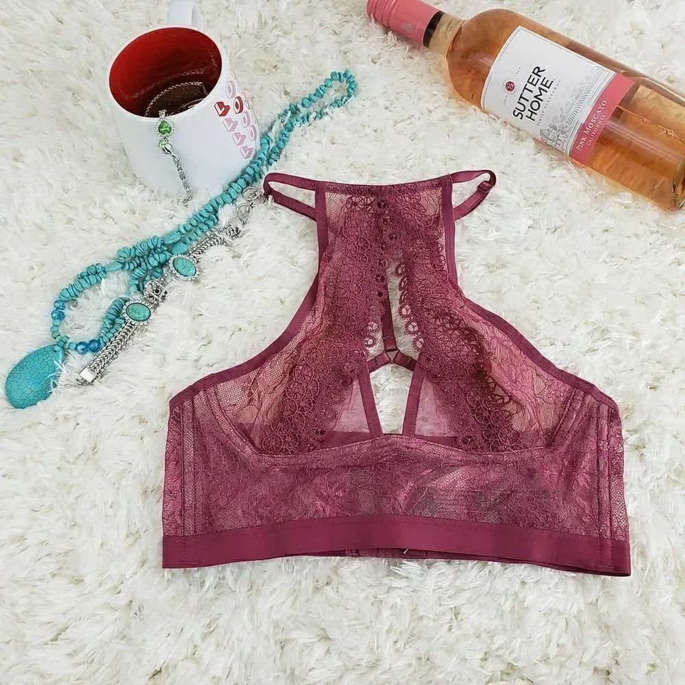 NWT VS XSMALL Brown Purple Lace Highneck Bralette Very Sexy NWT